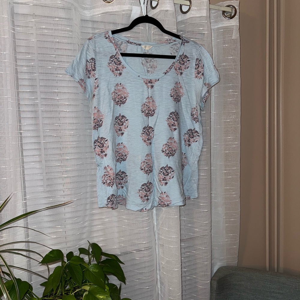 Lucky Brand Light Blue Floral Short Sleeve Top